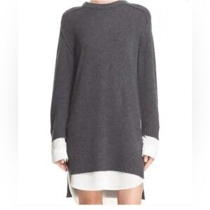 BROCHU WALKER Layered Looker Crewneck Gray Wool Cashmere Mini Sweater Dress